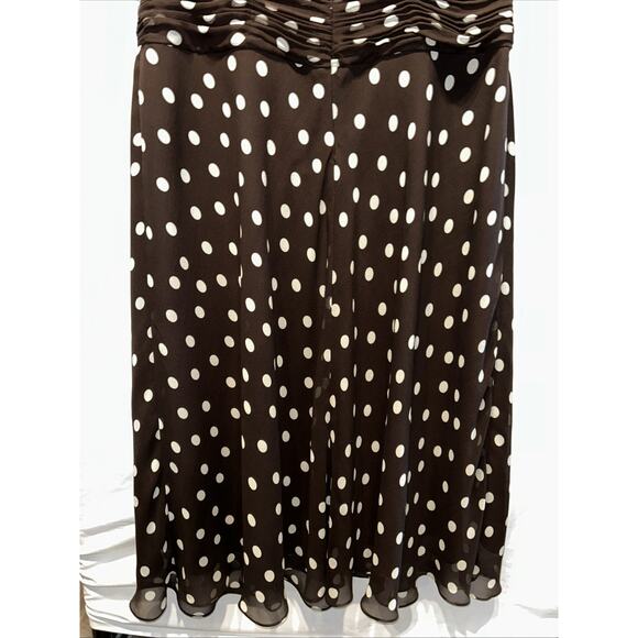 NWT Adrianna Papell Sz 12 Brown Silk Chiffon Polka Dot Midi Dress Lined Wedding - Picture 10 of 12